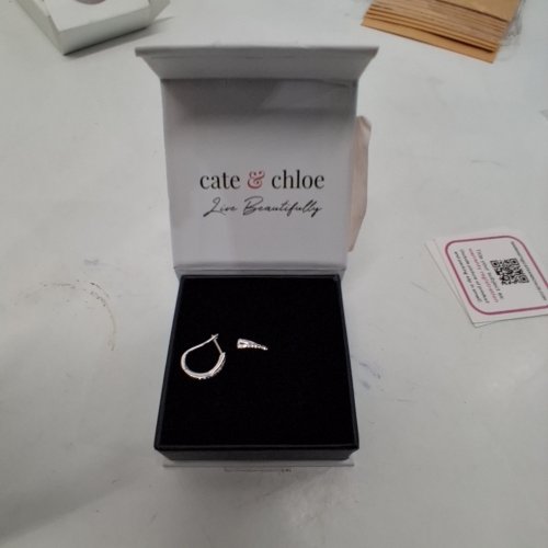 1PR WOMENS CATE & CHLOE DIAMOND CROSSOVER HOOP EARRINGS - SILVER TONE image 2