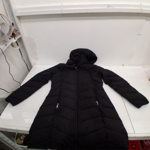 WOMEN'S CALVIN KLEIN EVERYDAY HOODED ZIP FRONT PUFFER LONG COAT - MEDIUM - BLACK image 2