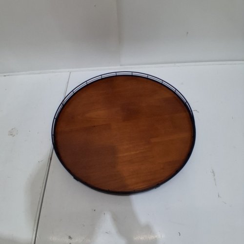 FARMHOUSE LARGE ROUND WOODEN LAZY SUSAN - 18" - WALNUT image 2