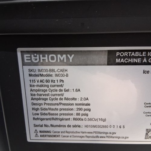 EUHOMY COUNTERTOP ICE MAKER MACHINE WITH HANDLE, BASKET AND SCOOP - MAKES 26LBS PER DAY - BLACK (MODEL: IM030-BBL-CAEH) image 4