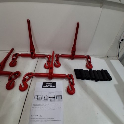 4PK LECHANSEN CHAIN BINDERS RATCHETING WITH GRAB HOOKS - 5/16" - 3/8" - RED/BLACK image 5