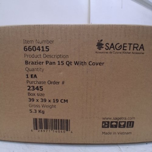 SAGETRA ALUMINUM BRAZIER PAN WITH COVER - 15QT - SILVER - (MODEL: 1660415) image 2