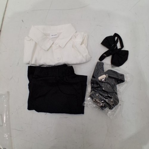 4PC BOYS TENTIDE FORMAL SHORT SLEEVE DRESS SHIRT AND SHORTS WITH BOWTIE AND SUSPENDERS - 18M-24M - WHITE/BLACK image 2