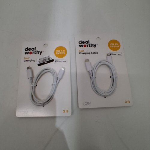 2 DEALWORTHY FAST CHARGING USB-C TO LIGHTNING CABLES - 3FT - WHITE image 2