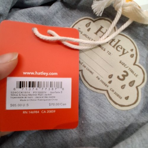 KID'S HATLEY RAIN JACKET - SIZE 3 - YELLOW/NAVY (STYLE: S24CCK1814) image 4