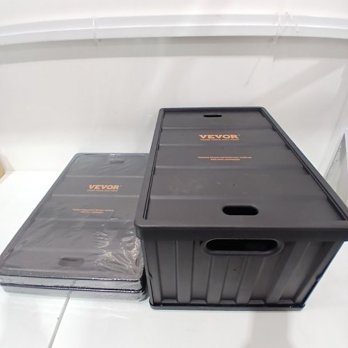 3PK VEVOR COLLAPSIBLE FOLDING PLASTIC UTILITY CRATES WITH HANDLES - 65L - BLACK (MODEL: X-6275) image 3