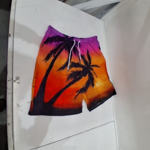 MEN'S TROPICAL SUNSET PALM TREE SWIM TRUNKS - 3XL - PURPLE, ORANGE, RED, BLACK image 2