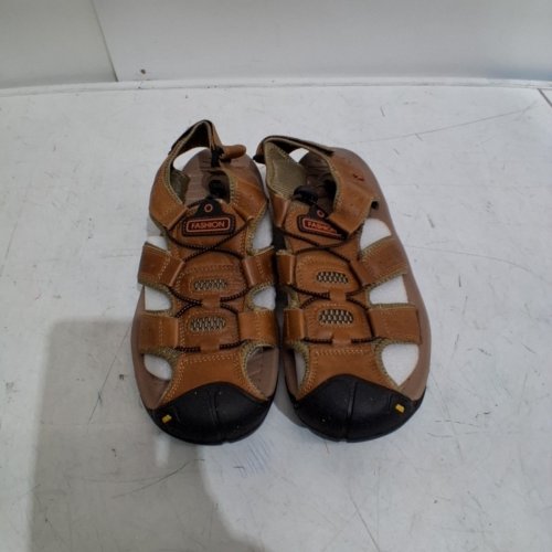 MENS FASHION CLOSED TOE LEATHER HIKING SALDALS - 10.5'' - BROWN image 2
