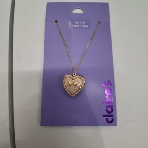 GIRLS CLAIRE'S HEART PENDANT NECKLACE - 16" + 3" - GOLD-TONE (ITEM: 46729-0) image 3