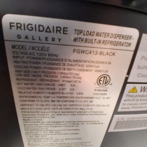FRIGIDAIRE 5 GALLON TOP LOAD WATER DISPENSER BUILT-IN MINI FRIDGE COMPARTMENT - BLACK (MODEL: FGWC413-BLACK) image 7