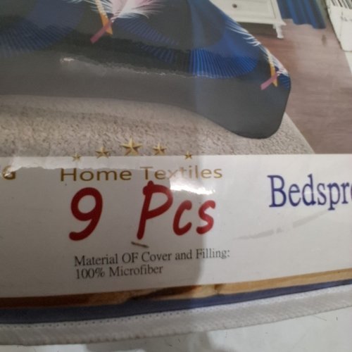 9PC REYLOX VINTAGE BEDSPREAD, PILLOWCASE AND CURTAIN BEDROOM SET - QUEEN - BLUE FEATHER image 4