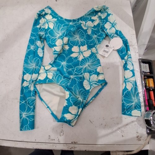 GIRL'S LONG SLEEVE FLORAL RASH GUARD SWIMSUIT - LARGE (10-12) - TEAL (STYLE: GRS68061G) image 2
