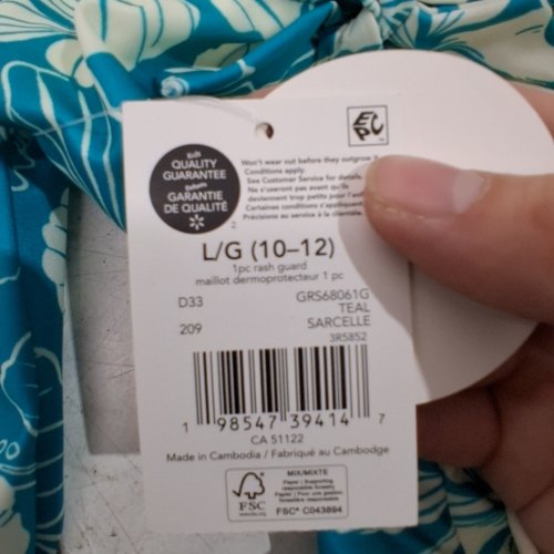 GIRL'S LONG SLEEVE FLORAL RASH GUARD SWIMSUIT - LARGE (10-12) - TEAL (STYLE: GRS68061G) image 3
