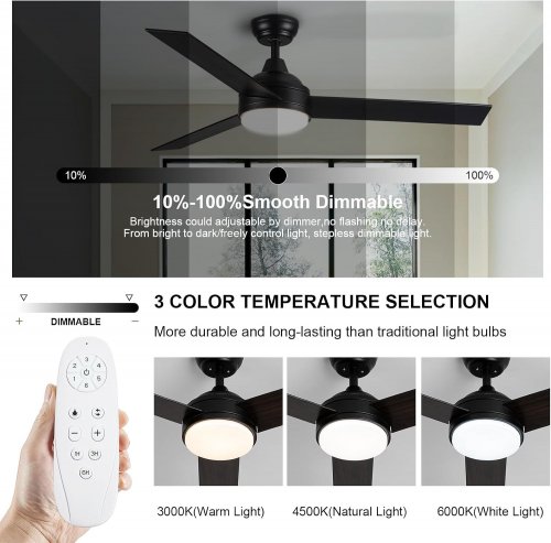 VIOSSN CORDLESS NOISELESS REVERSIBLE DIMMABLE LOW PROFILE CEILING FAN WITH LIGHTS & REMOTE - 42" - BLACK (MODEL:‎ 42-DY1183) image 2