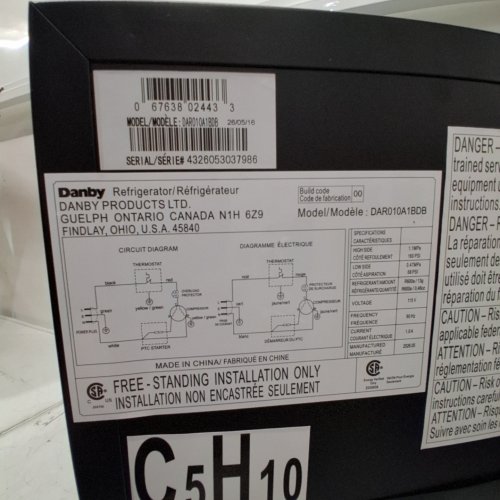 DANBY COMPACT REFRIGERATOR - 1.0 CU. FT. - BLACK (MODEL: DAR010A1BDB) image 5