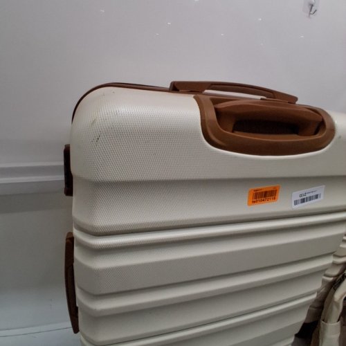 4PC LONG VACATION HARDSIDE SPINNER LUGGAGE SET WITH TSA APPROVED LOCKS- 28", 24", 20", TRAVEL BACKPACK - WHITE/BROWN image 5