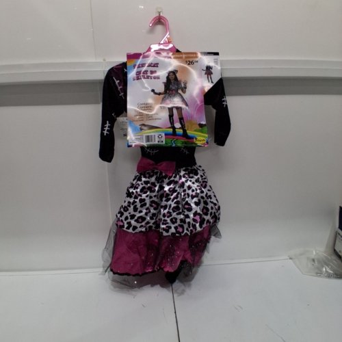 5PC GIRL'S PARTYHOLIC SKELECAT COSTUME LARGE (10-12) - BLACK PINK WHITE image 2