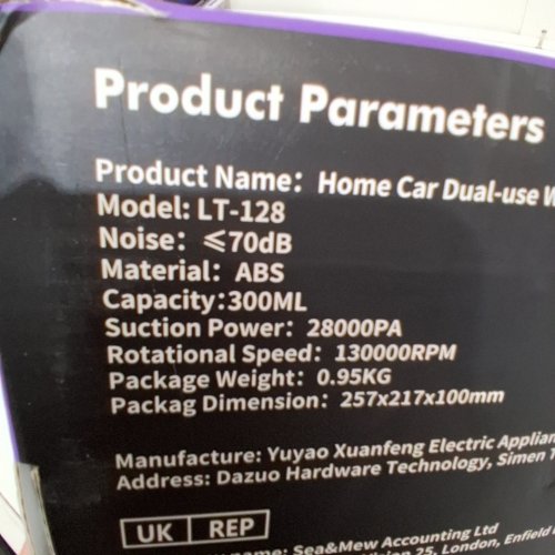 4-IN-1 ORTINY CORDLESS WIRELESS VACUUM CLEANER - 300 ML -28000PA- SILVER AND PURPLE (MODEL: LT-128) image 2