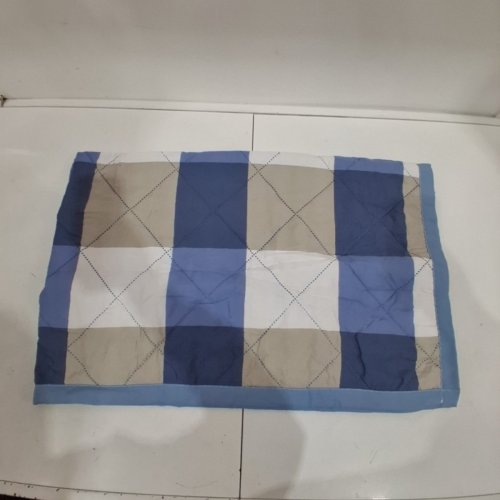 PLAID QUILTED THROW BLANKET - 39" X 59" - BLUE BEIGE WHITE image 2