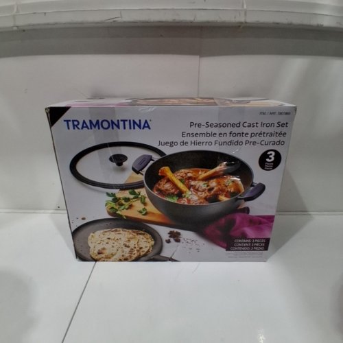 3PC TRAMONTINA PRE-SEASONED CAST IRON SET - 7QT (11") - BLACK (MODEL : 1901865) image 3