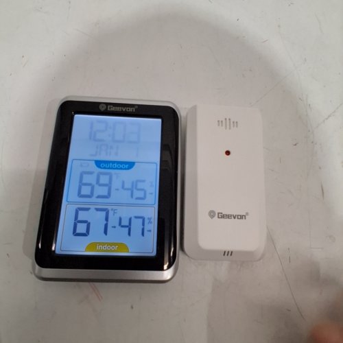 2PC GEEVON BATTERY OPPERATED INDOOR AND OUTDOOR DIGITAL THERMOMETER WITH CLOCK - BLACK/SILVER/WHITE (MODEL: EWT8688) image 2
