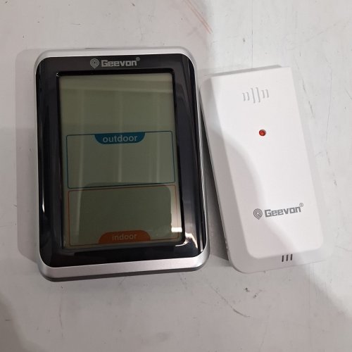 2PC GEEVON BATTERY OPPERATED INDOOR AND OUTDOOR DIGITAL THERMOMETER WITH CLOCK - BLACK/SILVER/WHITE (MODEL: EWT8688) image 4