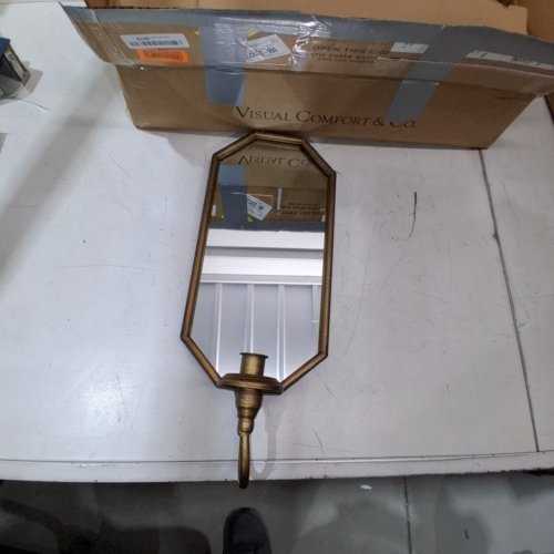 VINTAGE MIRROED WALL SCONCE CANDLE STRICK HOLDER - 17" X 7" - BRASS image 2