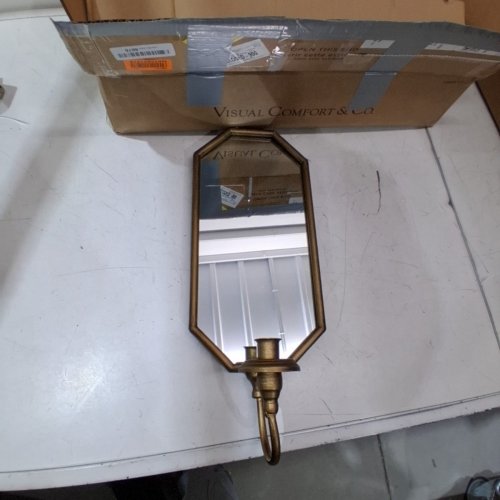 VINTAGE MIRROED WALL SCONCE CANDLE STRICK HOLDER - 17" X 7" - BRASS image 3