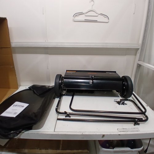 VEVOR STEEL PUSH LAWN LEAF & GRASS SWEEPER AND COLLECTOR WITH 4 SPINNING BRUSHES - 26" - 7 CU. FT. MESH COLLECTION HOPPER BAG - BLACK (MODEL: GT1110) image 2