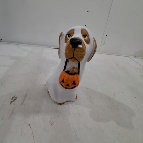 PUMPKIN DOG HALLOWEEN STATUE - DECORATIVE GHOST DOG STATUE - WHITE/BROWN image 2