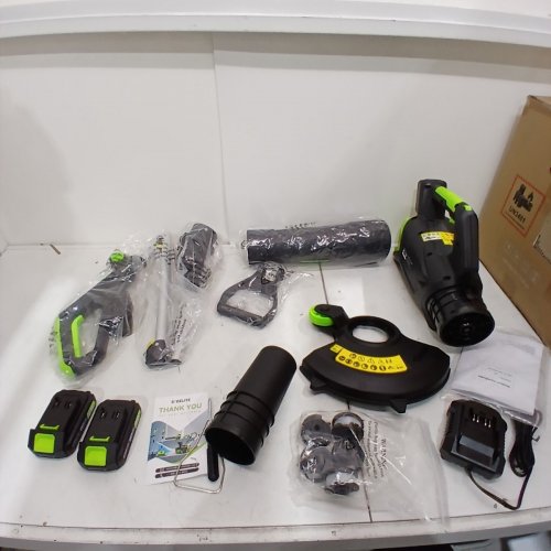 2PC STEELITE GRASS TRIMMER & BLOWER COMBO SET with batteries & charger- 20 V, 2.0 AH - BLACK / GREEN (MODEL: DG307) image 3