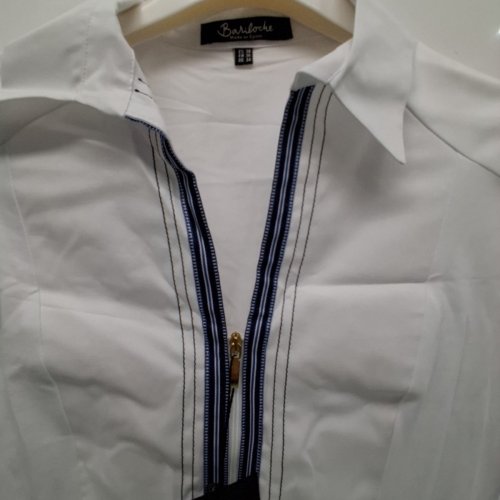 WOMEN'S BARILOCHE ZIP-UP SHIRT - SMALL/MEDIUM - 38 - WHITE / BLUE STRIPES (STYLE: DUNYA) image 5