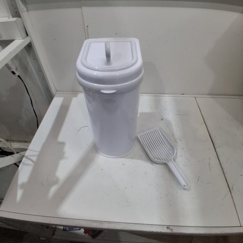 UBBI STAINLESS STEEL PET WASTE PAIL ODOR LOCKING - 13 GAL - 8.5” X 17.75” X 10” - WHITE image 2