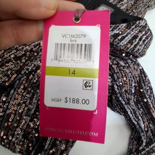 WOMEN'S VINCE CAMUTO JEWEL NECK LONG SLEEVE SEQUINED COCKTAIL DRESS - 14 - BRONZE (STYLE: VC1M2079) image 4