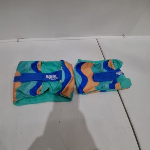 AQUA SWIM SCHOOL PAIR OF ARM FLOATS - 50-80 LBS - TEAL, BLUE AND ORANGE image 2