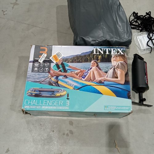 INTEX CHALLENGER 3 INFLATABLE RAFT BOAT WITH PUMP & PADDLES/OARS - 3-PERSON - BLUE/YELLOW (MODEL: 68370EP) image 5