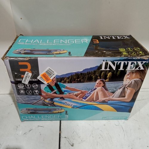 INTEX CHALLENGER 3 INFLATABLE RAFT BOAT WITH PUMP & PADDLES/OARS - 3-PERSON - BLUE/YELLOW (MODEL: 68370EP) image 7