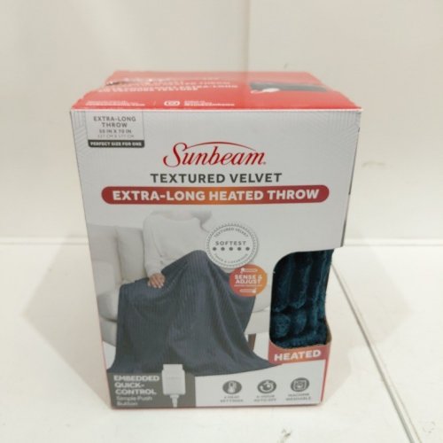 SUNBEAM TEXTURED VELVET HEATED EXTRA-LONG THROW - 50" X 70" - NAVY BLUE (MODEL: 14700) image 2