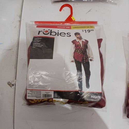 3PC MEN'S RUBIES PIRATE COSTUME SHIRT WITH VEST, WAIST SASH, HEADSCARF - LARGE - CREAM/RED/BLACK/GOLD (STYLE: 810145) image 2