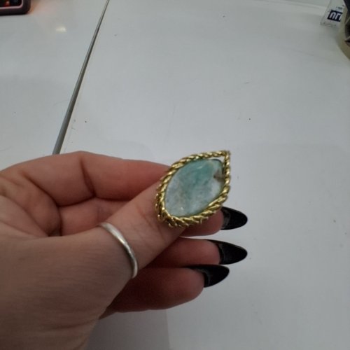 HANDMADE ADJUSTABLE WIRE AMAZONITE AQUAMARINE STONE OVAL RING- ADJUSTABLE SIZE image 2