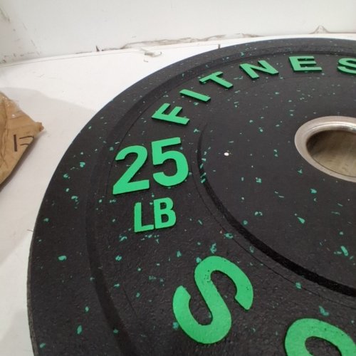 HI-TEMP BUMPER BARBELL PLATE -25LBS - BLACK/GREEN image 3