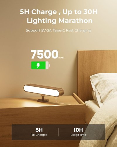 POPOLRON RECHARGEABLE WALL SCONCE LIGHT WITH REMOTE CONTROL, 360* MAGNETIC ROTATION - DIMMABLE - WALNUT BROWN WITH RGB COLORS (MODEL: WL15) image 2