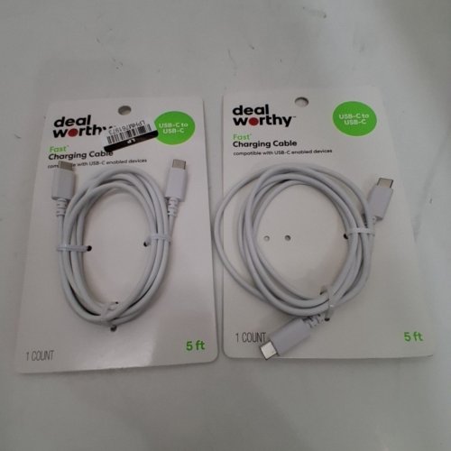 2 DEALWORTHY USB-C TO USB-C FAST CHARGING CABLES - 5FT - WHITE image 2