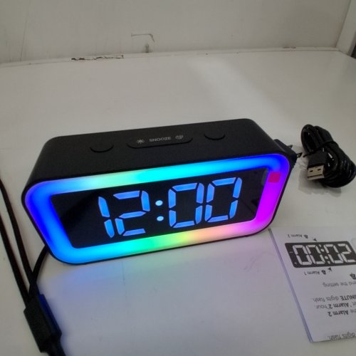 YUNJAYI ALARM CLOCK FOR KIDS ADULT,LIGHT ALARM CLOCK WITH SIMPLE LED DISPLAY 8 RGB NIGHT LIGHT - BLACK image 2