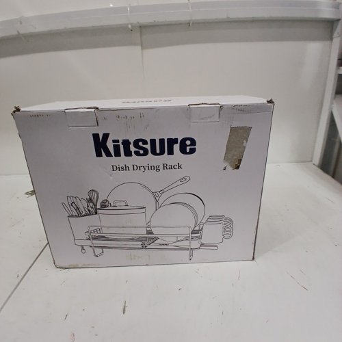 KITSURE LARGE EXTENDABLE METAL DISH DRYING RACK WITH SPOUT - 19.2" - 26.7" - GREY image 3