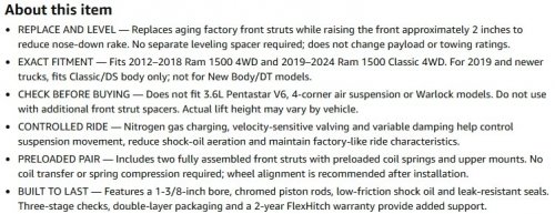 2PK FLEXHITCH 2" LOADED FRONT LEVELING STRUTS FOR DODGE 2012-2018 RAM 1500 & 2019-2024 CLASSIC 4WD - BLACK - (MODEL: FS-RB-2) image 2