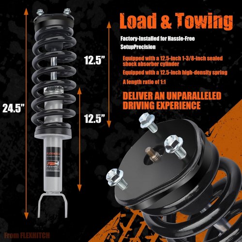 2PK FLEXHITCH 2" LOADED FRONT LEVELING STRUTS FOR DODGE 2012-2018 RAM 1500 & 2019-2024 CLASSIC 4WD - BLACK - (MODEL: FS-RB-2) image 4