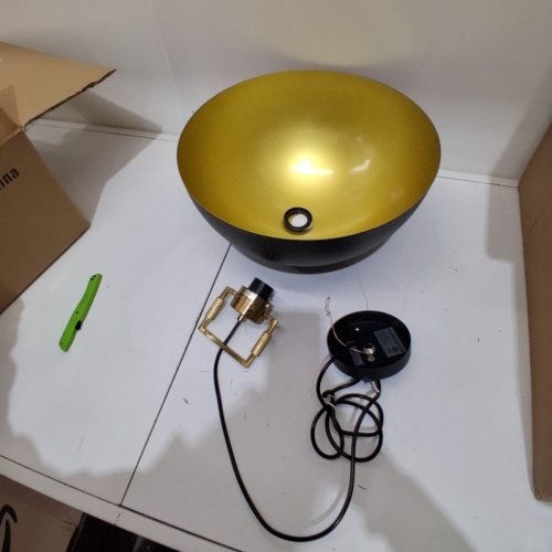 MODERN INDUSTRIAL METAL PENDANT BOWL CEILING LIGHT FIXTURE - 16" - YELLOW AND BLACK image 3
