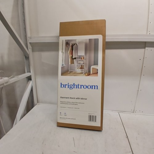 BRIGHTROOM METAL GARMENT RACK WITH MIRROR AND SHELVING - WHITE image 2