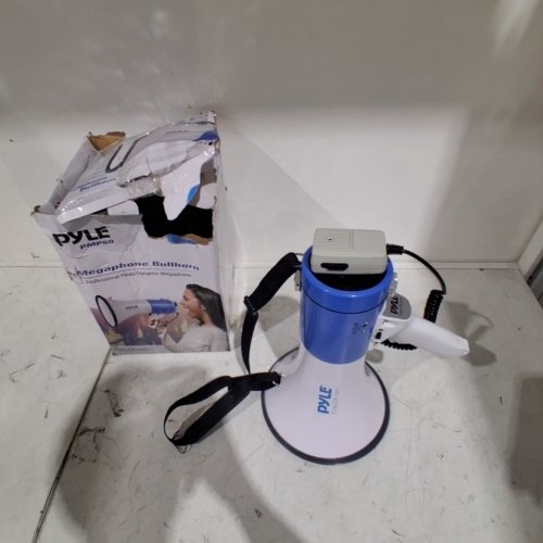 PYLE MEGAPHONE SPEAKER PA BULLHORN WITH BUILT-IN SIREN - 50W - 1600 YARD - WHITE/BLUE (MODEL: PMP50) image 3